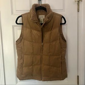 LL Bean Micro Suede Puffer Vest with Fleece Collar